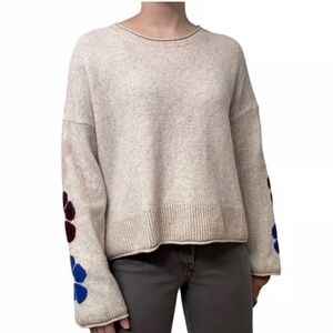 Madewell beige floral sleeve belmore knit sweater size xxs